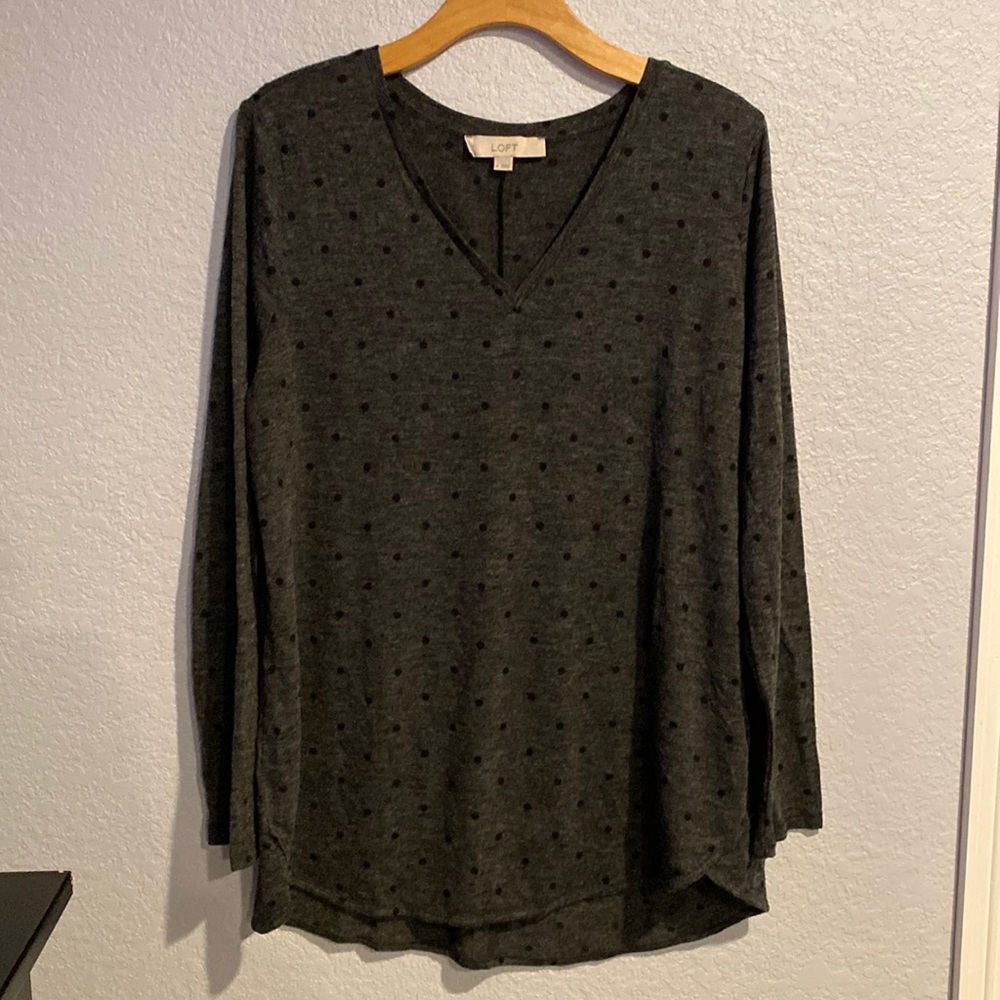 Gray Long Sleeve with Black Polkadot - Loft